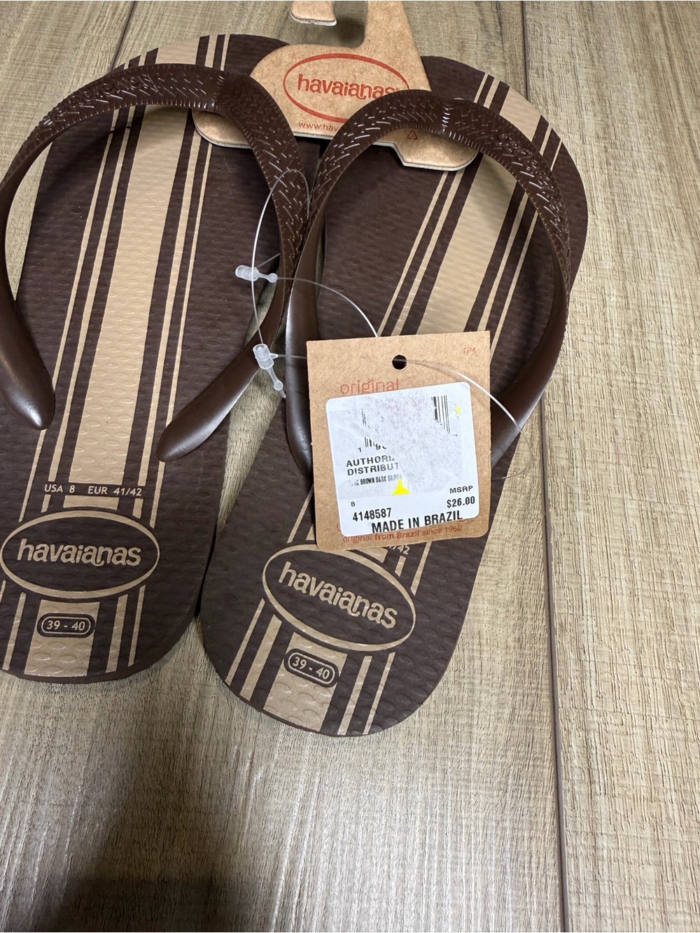 NWT Havaianas Top Stripes Brown Flip Flops Sandals USA 8 Brazil - Picture 3 of 3